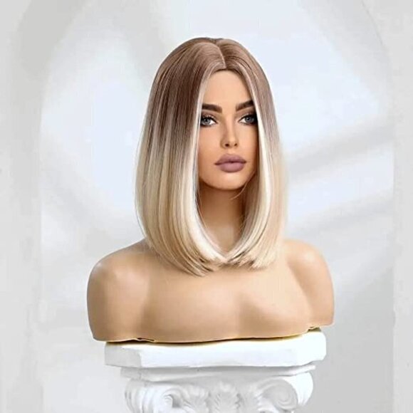 𝅺🆕 Stunning Bob Dark Platinum Blonde Ombre Wig Synthetic Lace SEXY NWT 👀😘 - Picture 2 of 8